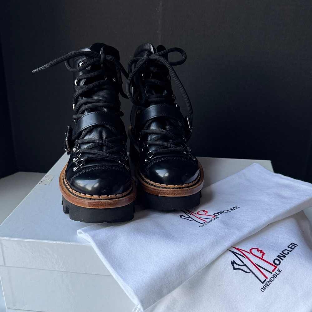 Moncler Grenoble Black and Brown Combat Boots